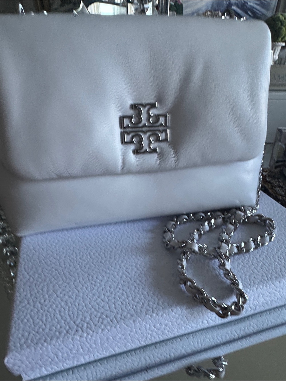Tory Burch Cream Quilted Leather Chain Crossbody Bag